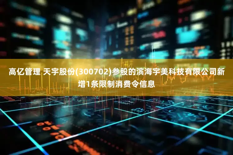 高亿管理 天宇股份(300702)参股的滨海宇美科技有限公司新增1条限制消费令信息